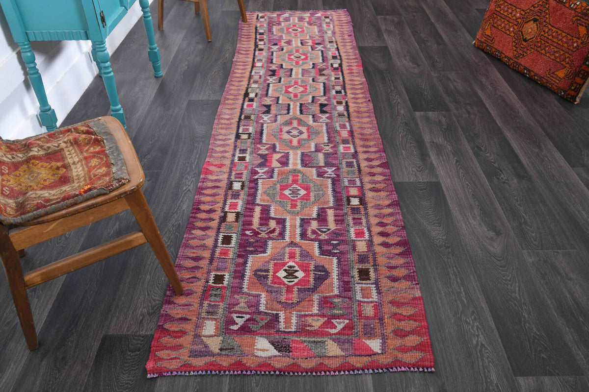 El yapımı vintage yolluk 81x305 cm i̇kat desenli yün - detay görünümü