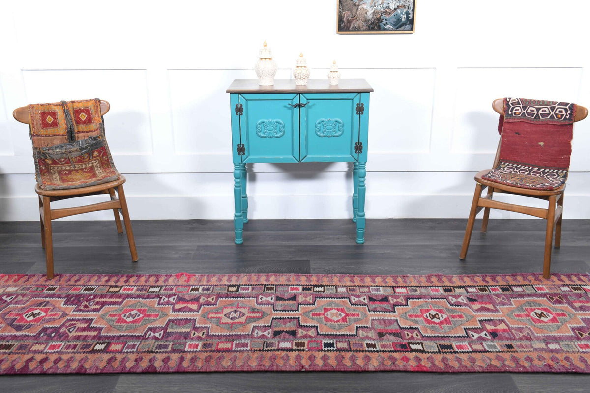 El yapımı vintage yolluk 81x305 cm i̇kat desenli yün - desen detayı