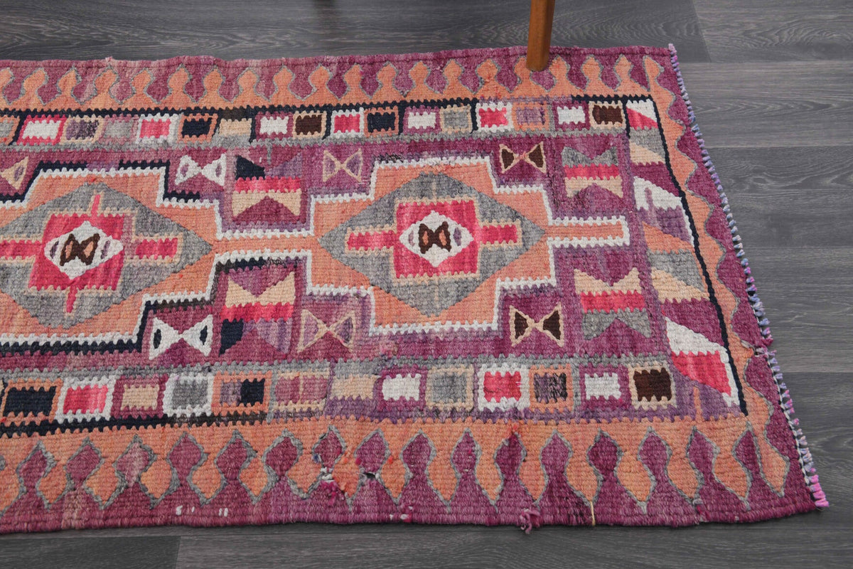 El yapımı vintage yolluk 81x305 cm i̇kat desenli yün - mekan görünümü