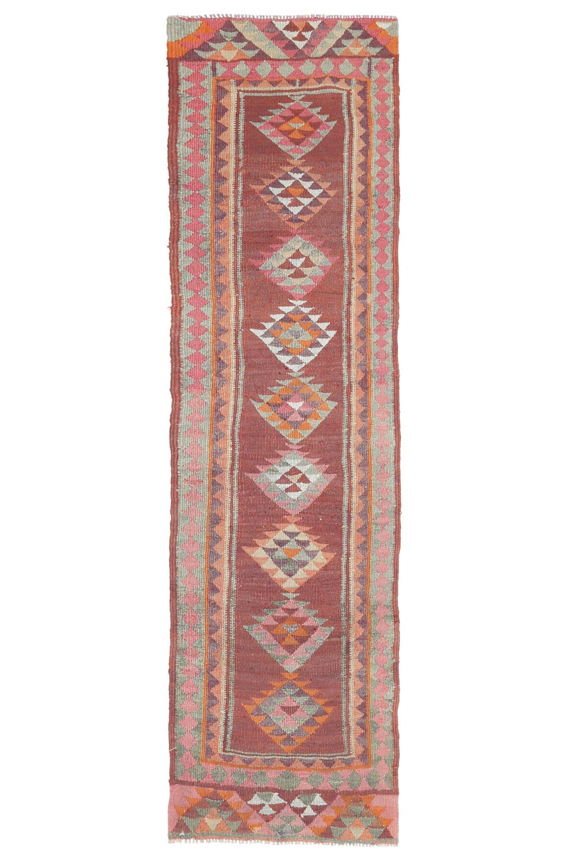 El yapımı vintage yolluk 86x310 cm oryantal desenli yün