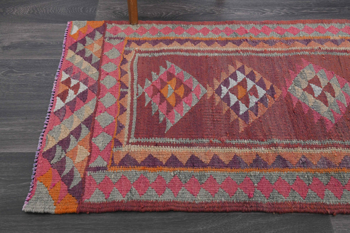 El yapımı vintage yolluk 86x310 cm oryantal desenli yün - kenar ve saçak detayı