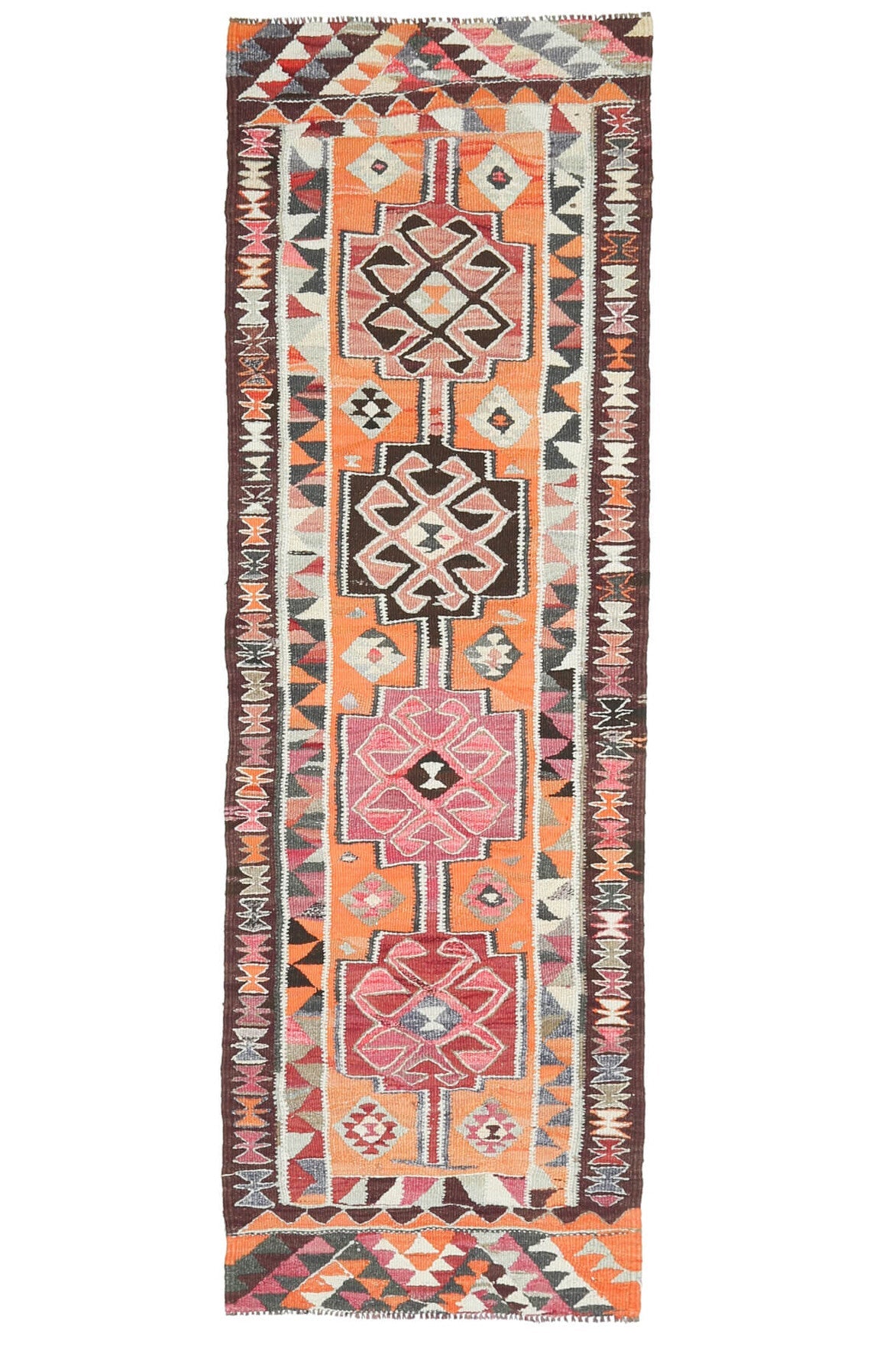 El yapımı vintage yolluk 89x272 cm oryantal desenli yün