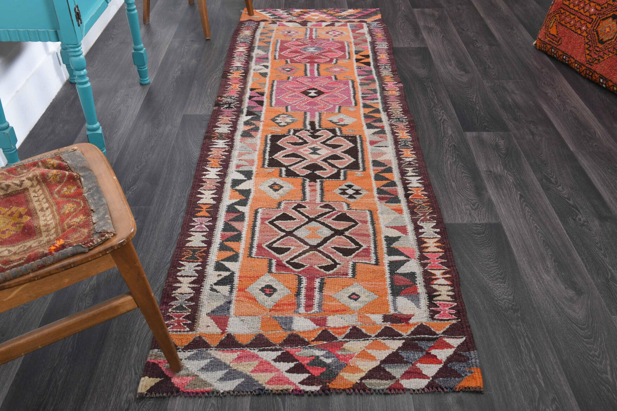 El yapımı vintage yolluk 89x272 cm oryantal desenli yün - detay görünümü