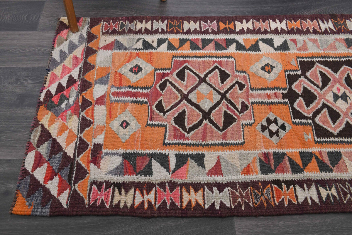 El yapımı vintage yolluk 89x272 cm oryantal desenli yün - kenar ve saçak detayı