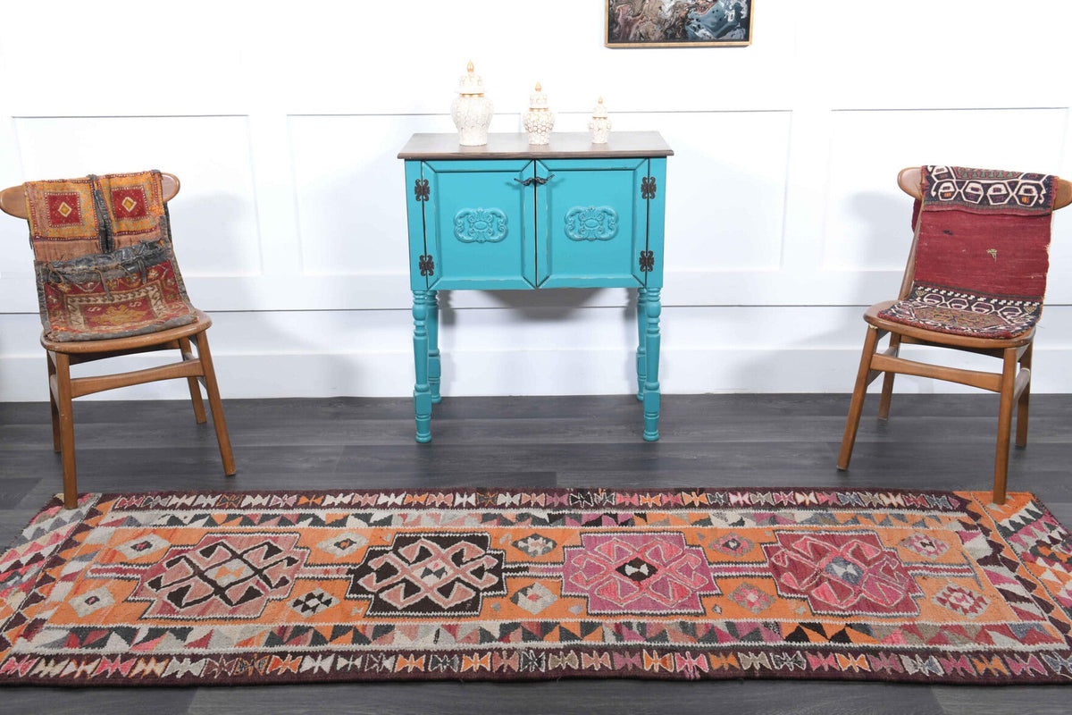 El yapımı vintage yolluk 89x272 cm oryantal desenli yün - desen detayı