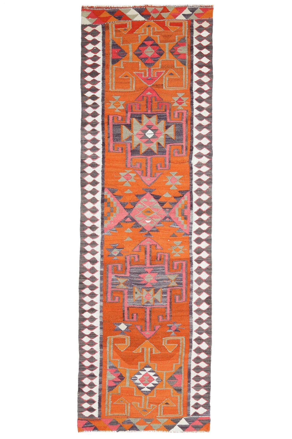 El yapımı vintage yolluk 94x305 cm oryantal desenli yün