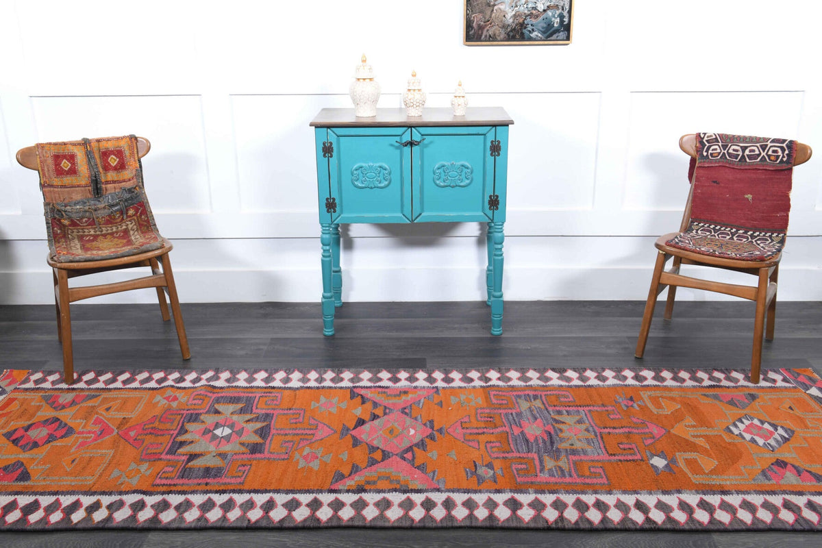 El yapımı vintage yolluk 94x305 cm oryantal desenli yün - desen detayı