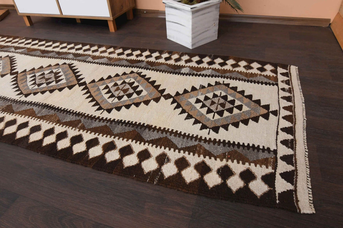 El yapımı vintage yolluk 94x351 cm geometrik desenli yün - desen detayı