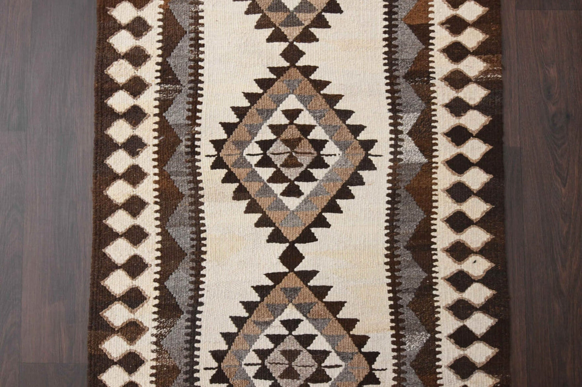 El yapımı vintage yolluk 94x351 cm geometrik desenli yün - mekan görünümü