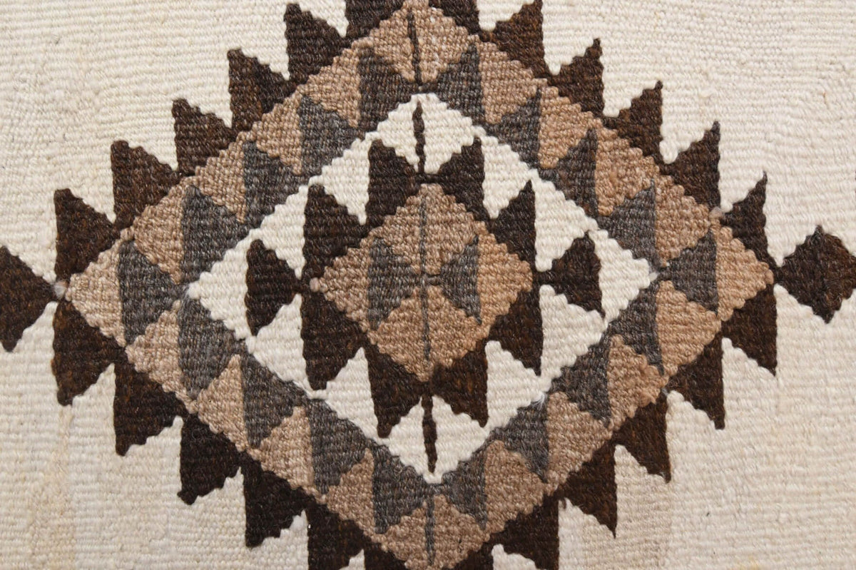 El yapımı vintage yolluk 94x351 cm geometrik desenli yün - üstten görünüm