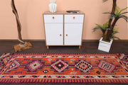 El yapımı vintage yolluk 86x307 cm i̇kat desenli yün - detay görünümü