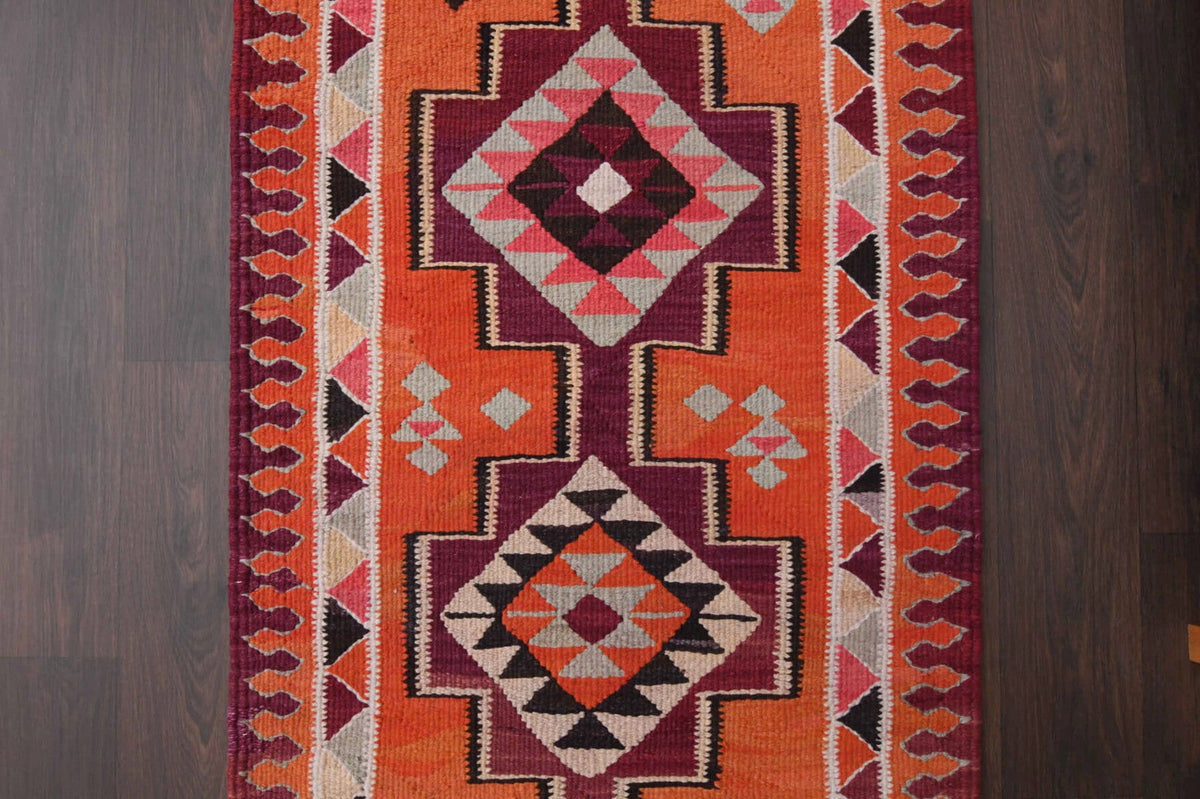 El yapımı vintage yolluk 86x307 cm i̇kat desenli yün - desen detayı