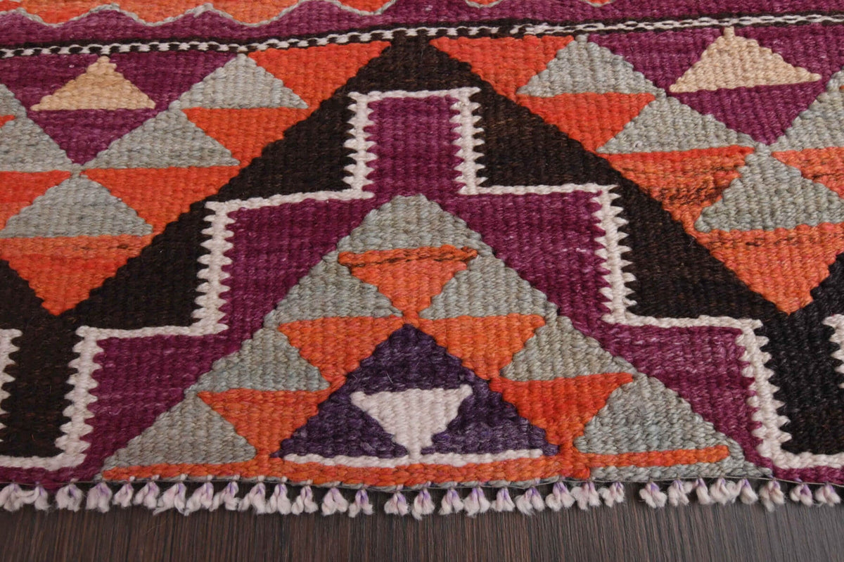 El yapımı vintage yolluk 86x307 cm i̇kat desenli yün - üstten görünüm