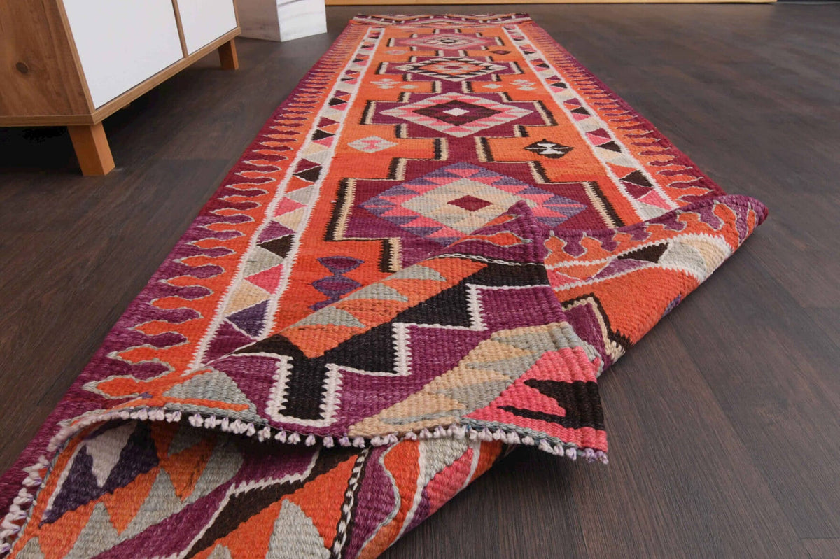 El yapımı vintage yolluk 86x307 cm i̇kat desenli yün - farklı açıdan görünüm