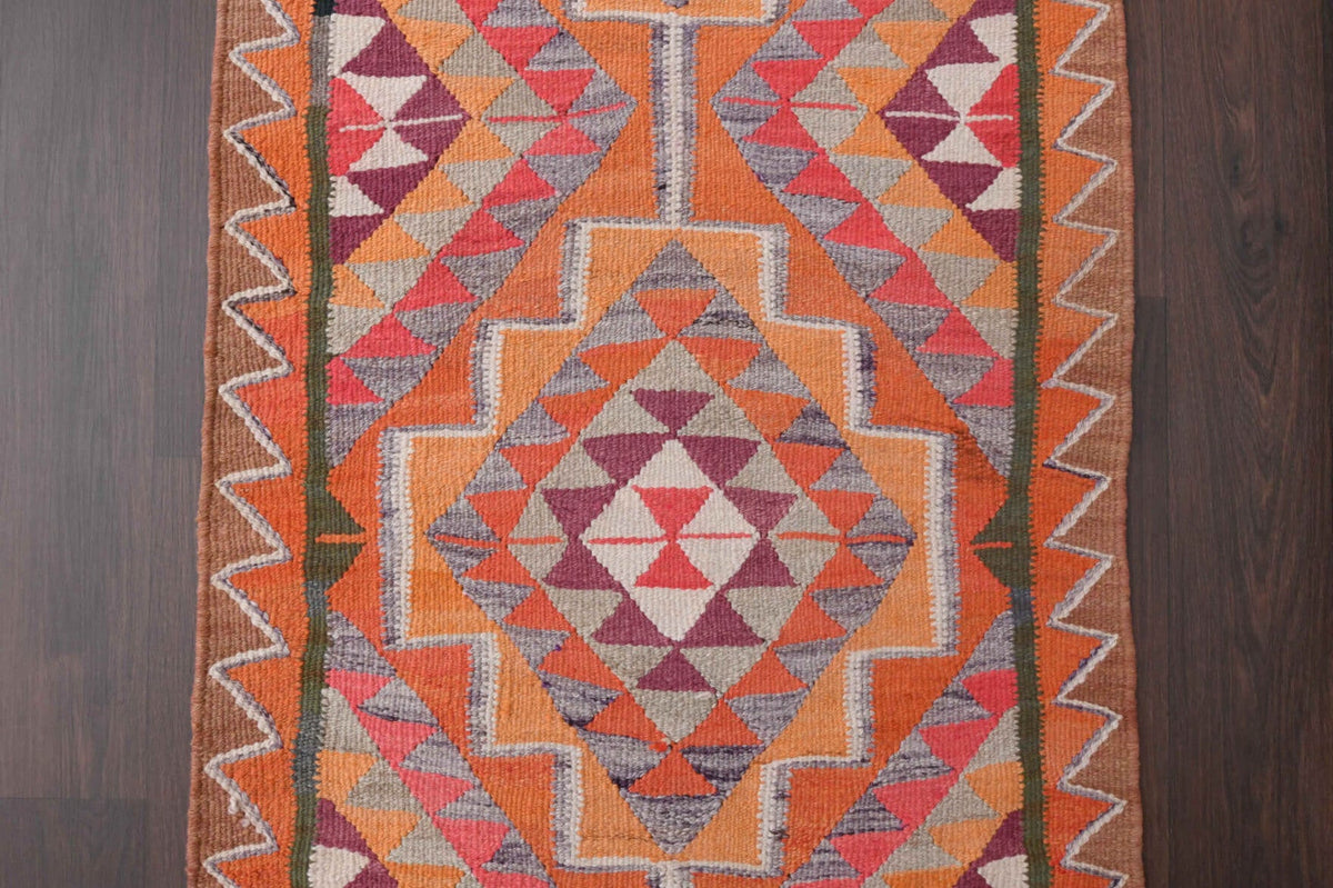 El yapımı vintage yolluk 94x300 cm i̇kat desenli yün - desen detayı