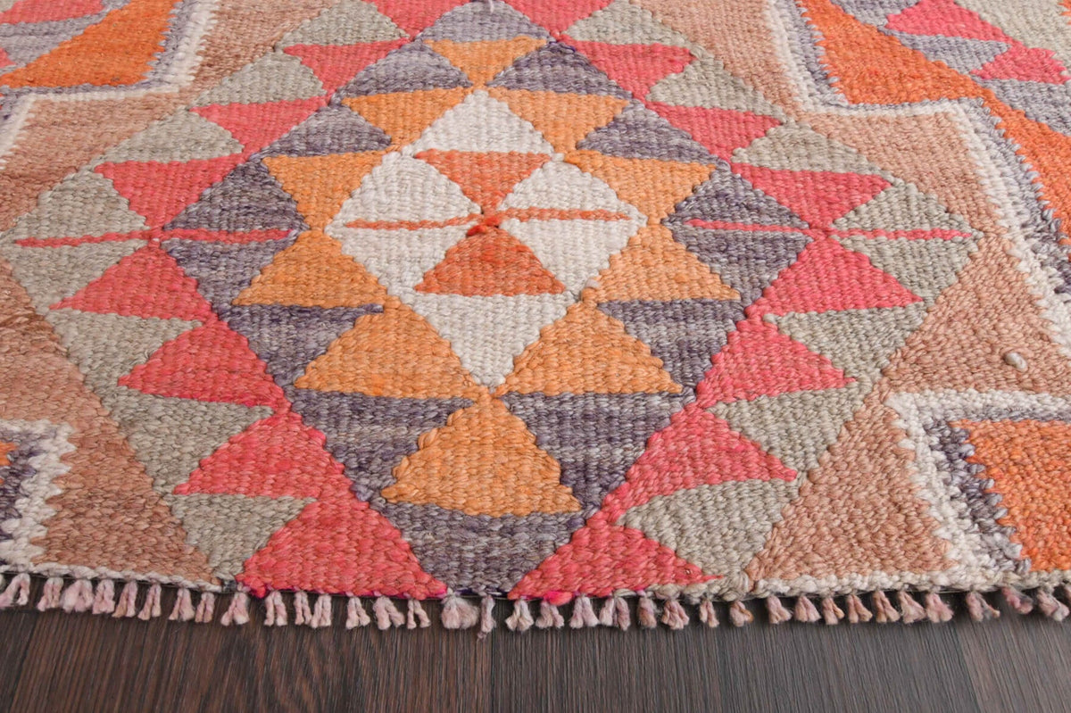 El yapımı vintage yolluk 94x300 cm i̇kat desenli yün - açık alan görünümü