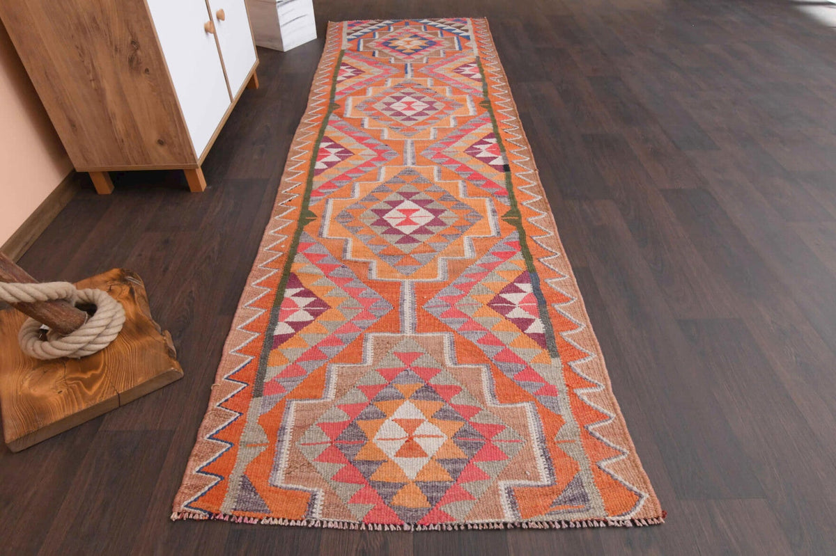 El yapımı vintage yolluk 94x300 cm i̇kat desenli yün - farklı açıdan görünüm