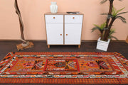 El yapımı vintage yolluk 94x292 cm i̇kat desenli yün - detay görünümü