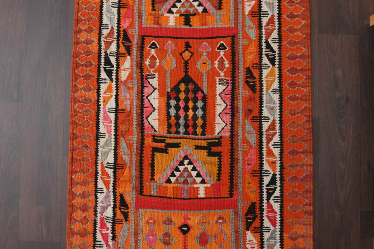 El yapımı vintage yolluk 94x292 cm i̇kat desenli yün - desen detayı