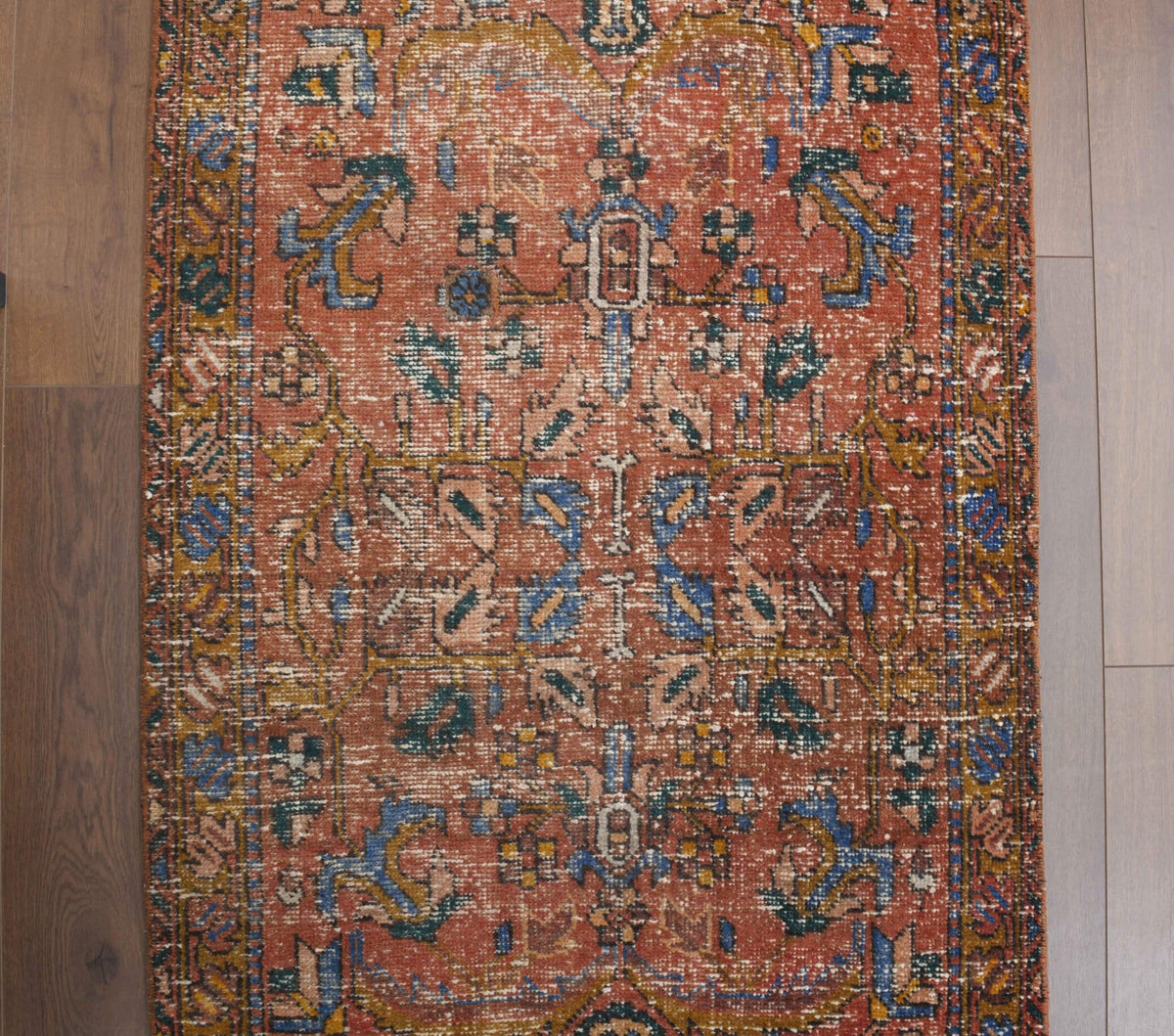 El yapımı vintage yolluk 91x310 cm çiçek desenli desenli yün - kenar ve saçak detayı