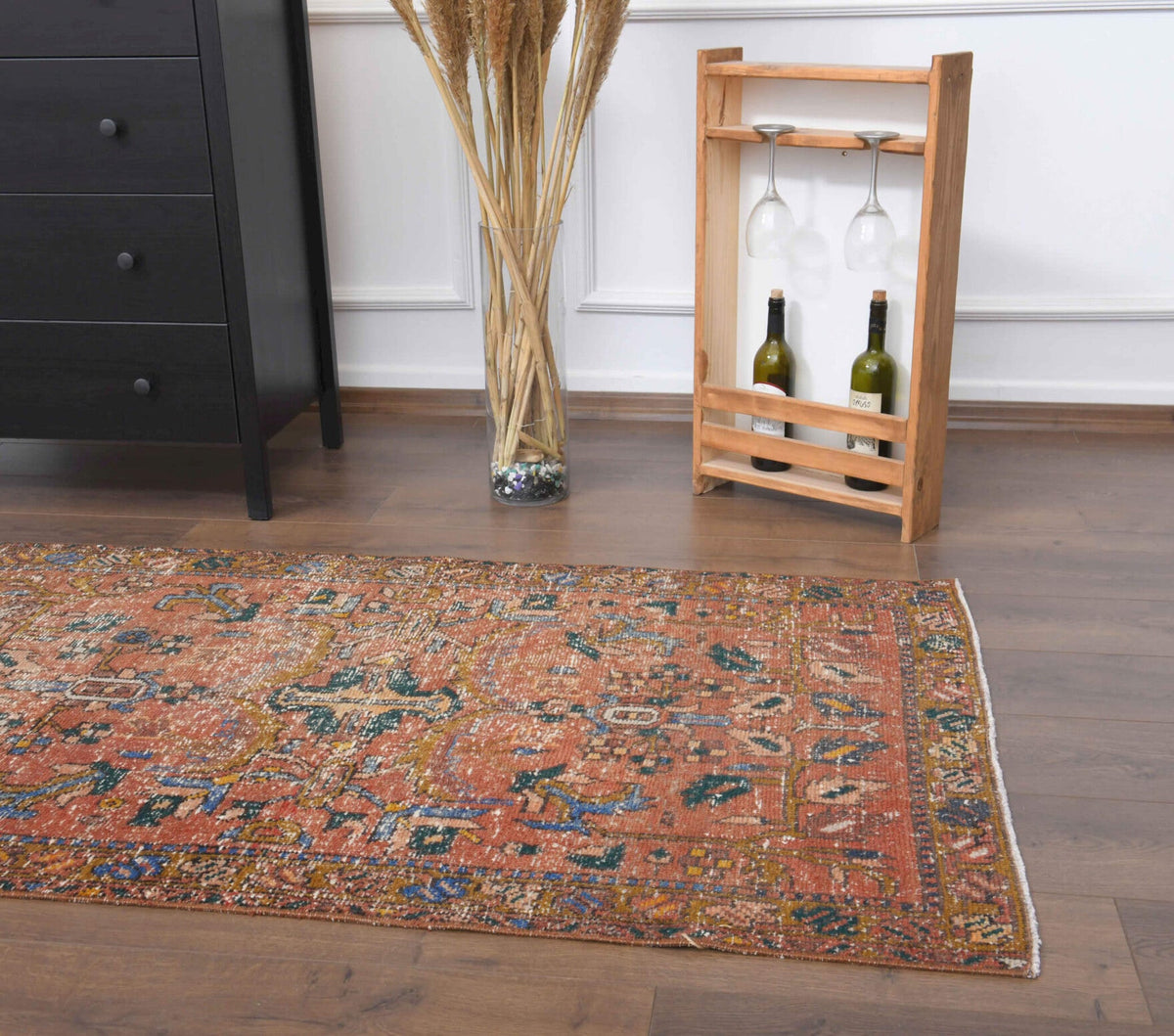 El yapımı vintage yolluk 91x310 cm çiçek desenli desenli yün - farklı açıdan görünüm