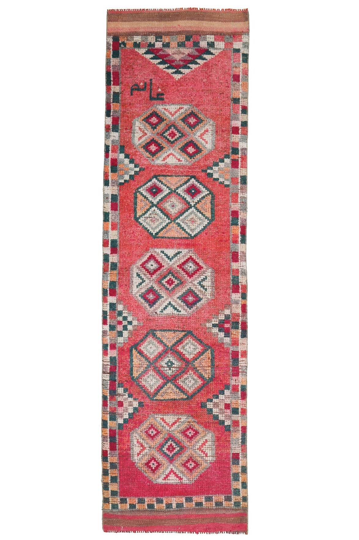 El yapımı vintage yolluk 89x315 cm oryantal desenli yün - ışık altında renk detayı