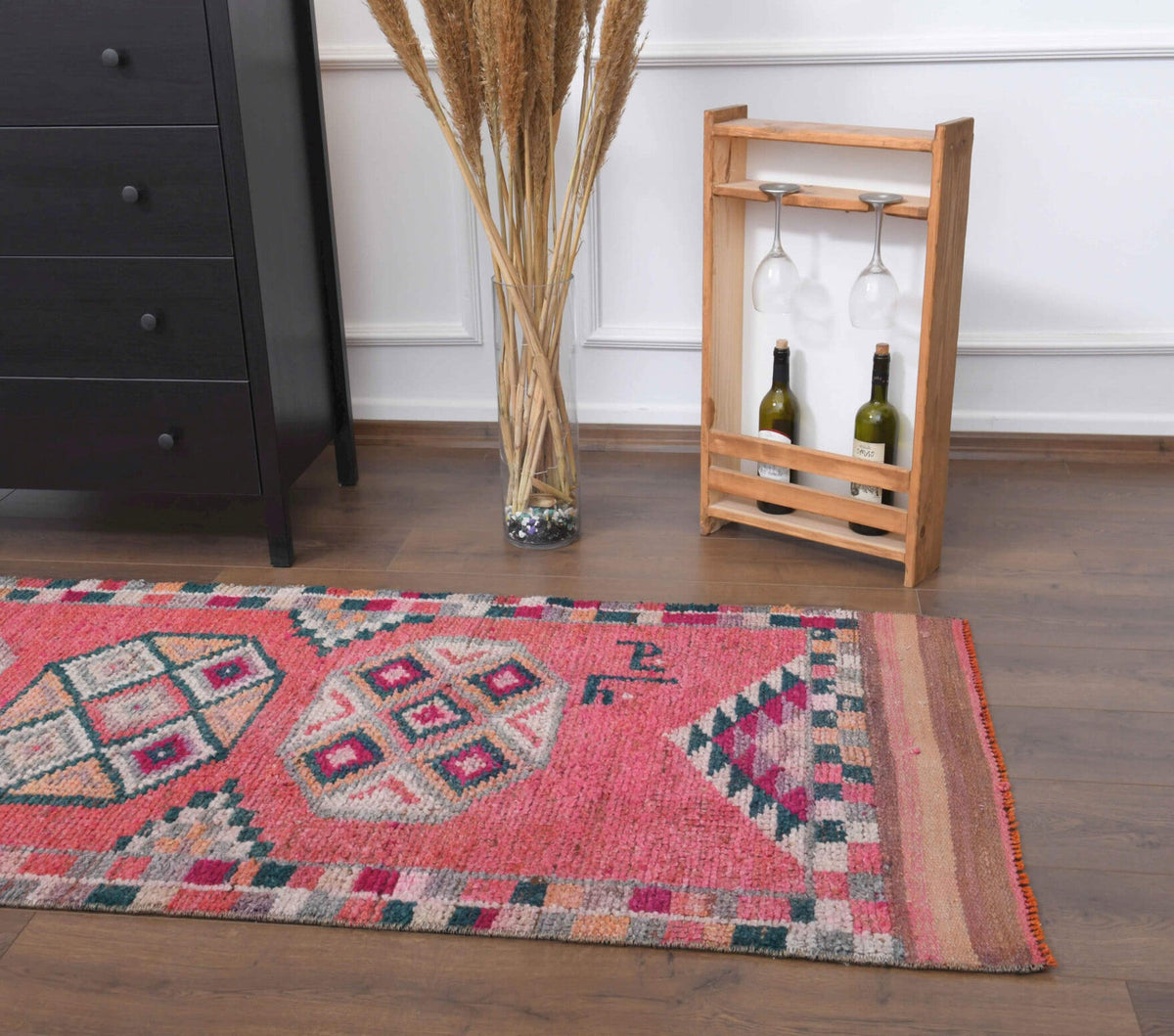 El yapımı vintage yolluk 89x315 cm oryantal desenli yün - farklı açıdan görünüm