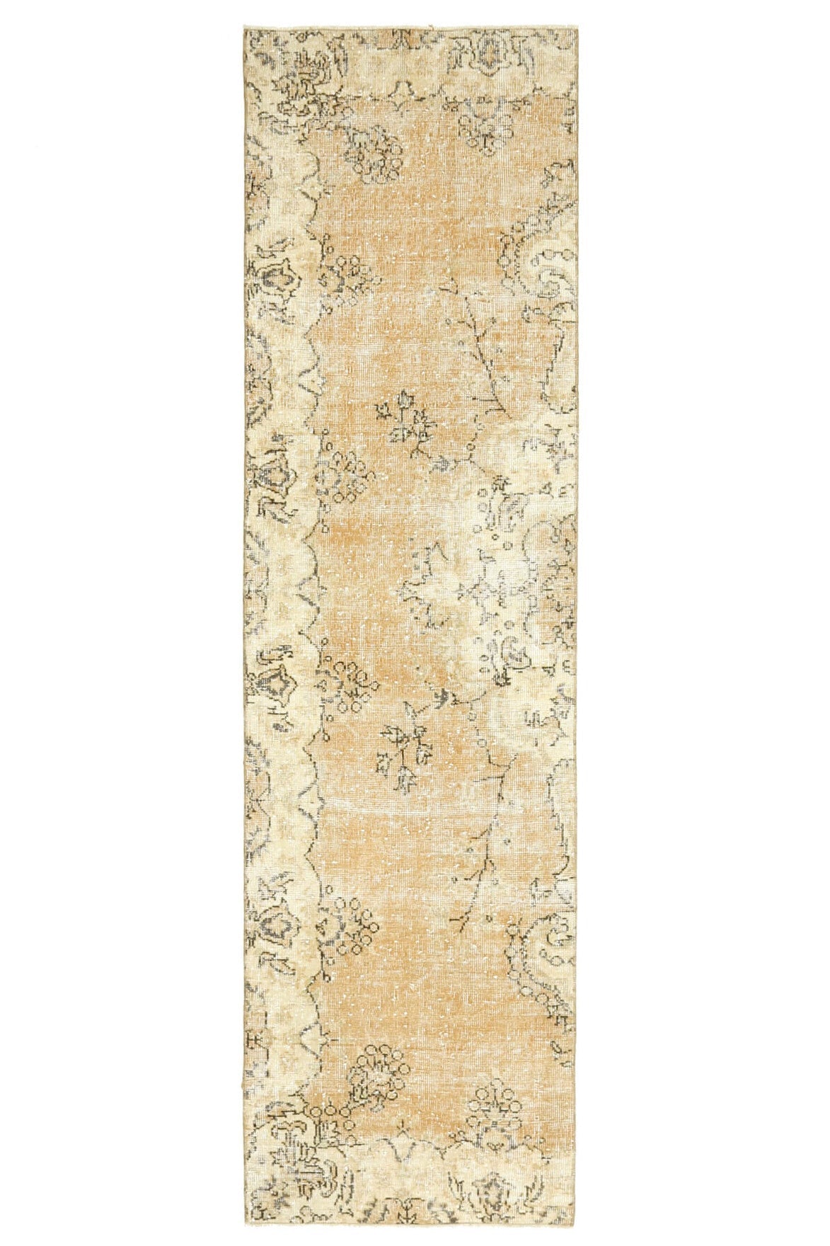 El yapımı vintage yolluk 71x259 cm çiçek desenli desenli yün - ışık altında renk detayı