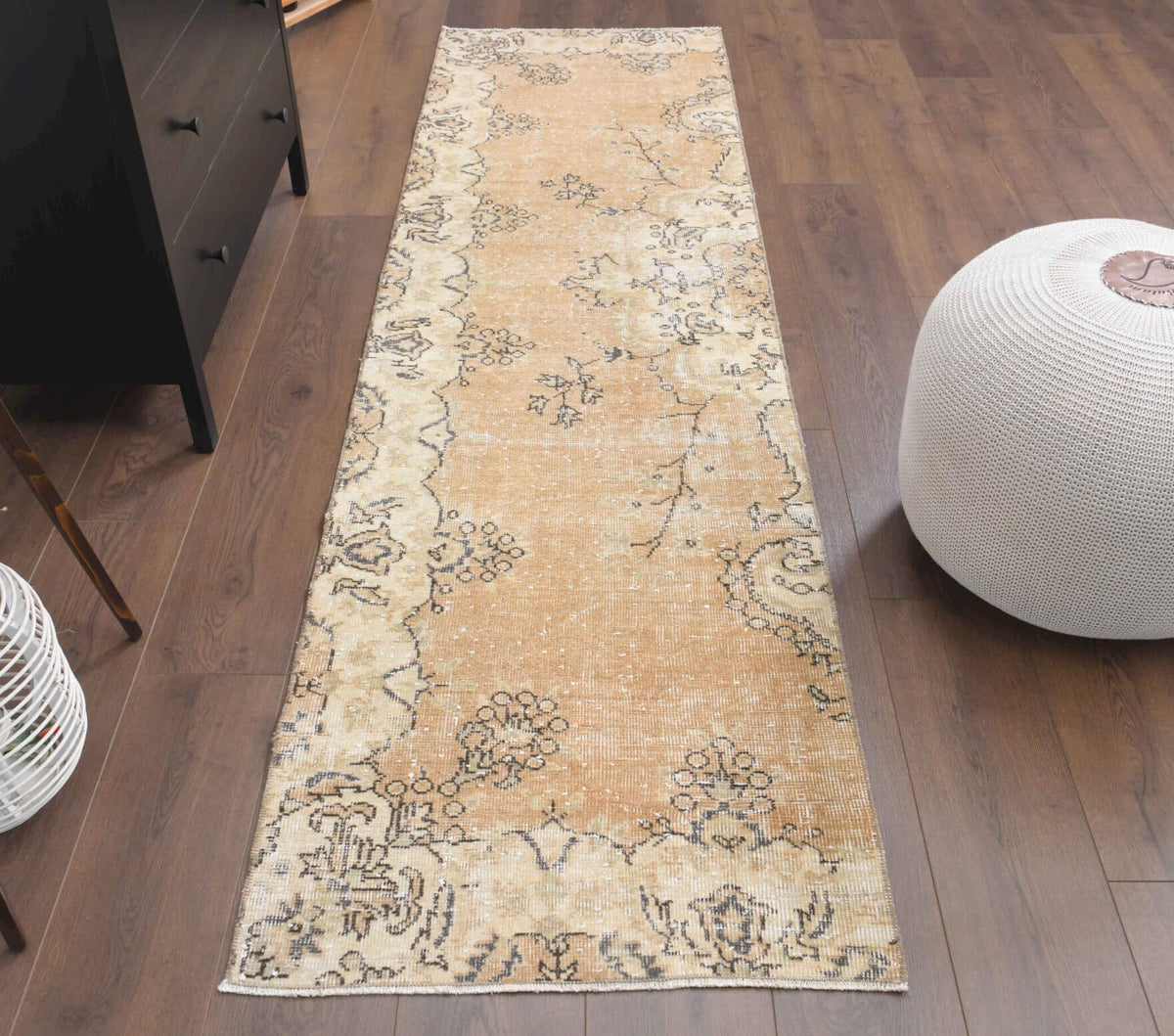 El yapımı vintage yolluk 71x259 cm çiçek desenli desenli yün - yakın çekim doku detayı