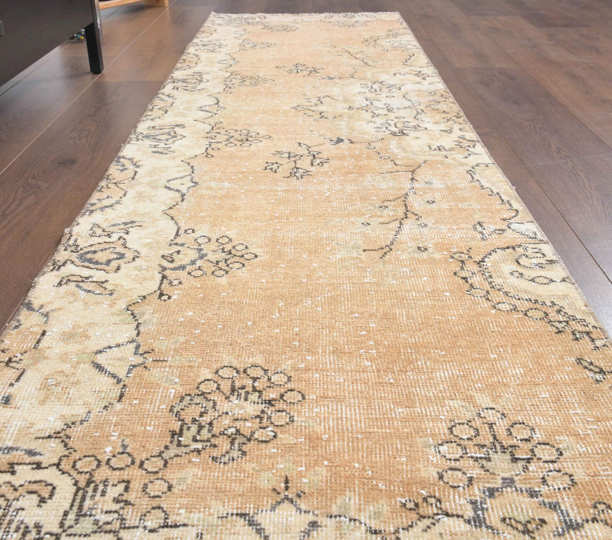 El yapımı vintage yolluk 71x259 cm çiçek desenli desenli yün - kenar ve saçak detayı