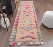 El yapımı vintage yolluk 86x351 cm oryantal desenli yün - detay görünümü