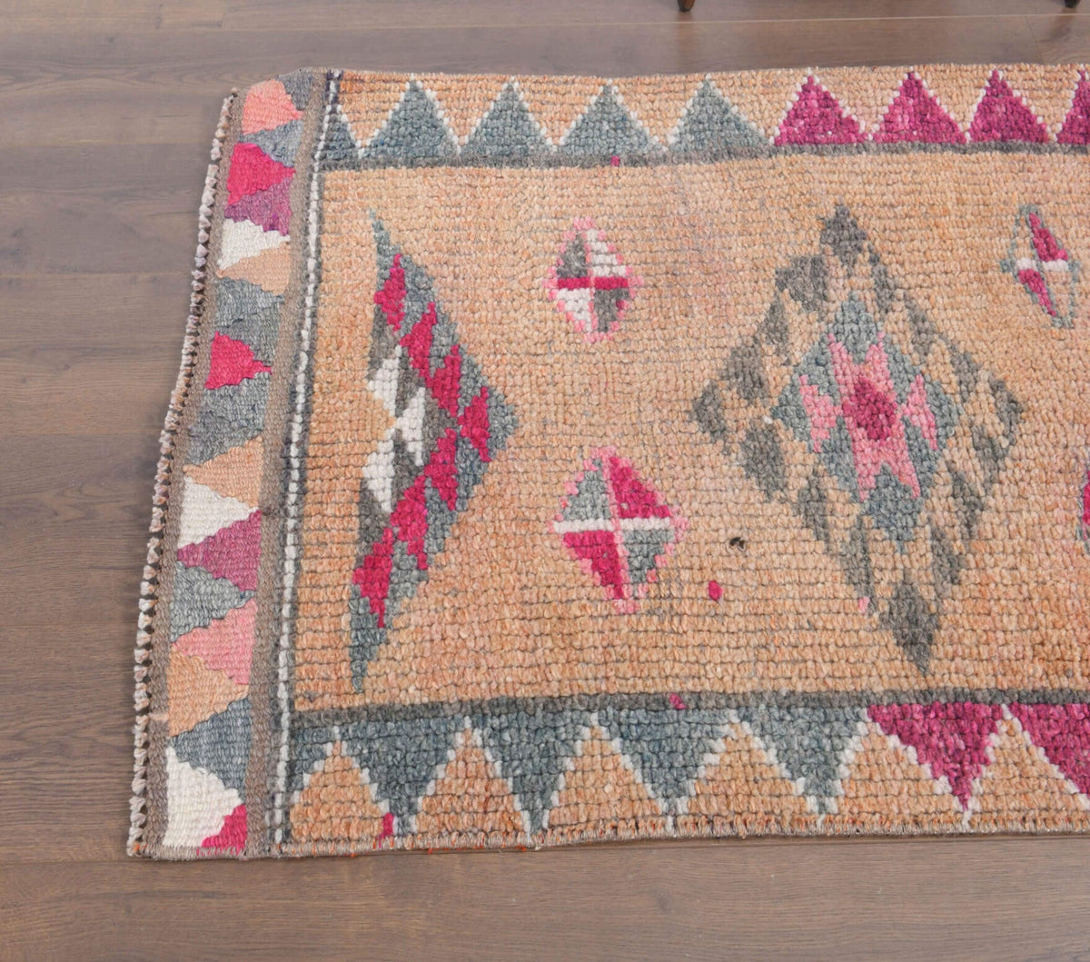 El yapımı vintage yolluk 86x351 cm oryantal desenli yün - üstten görünüm