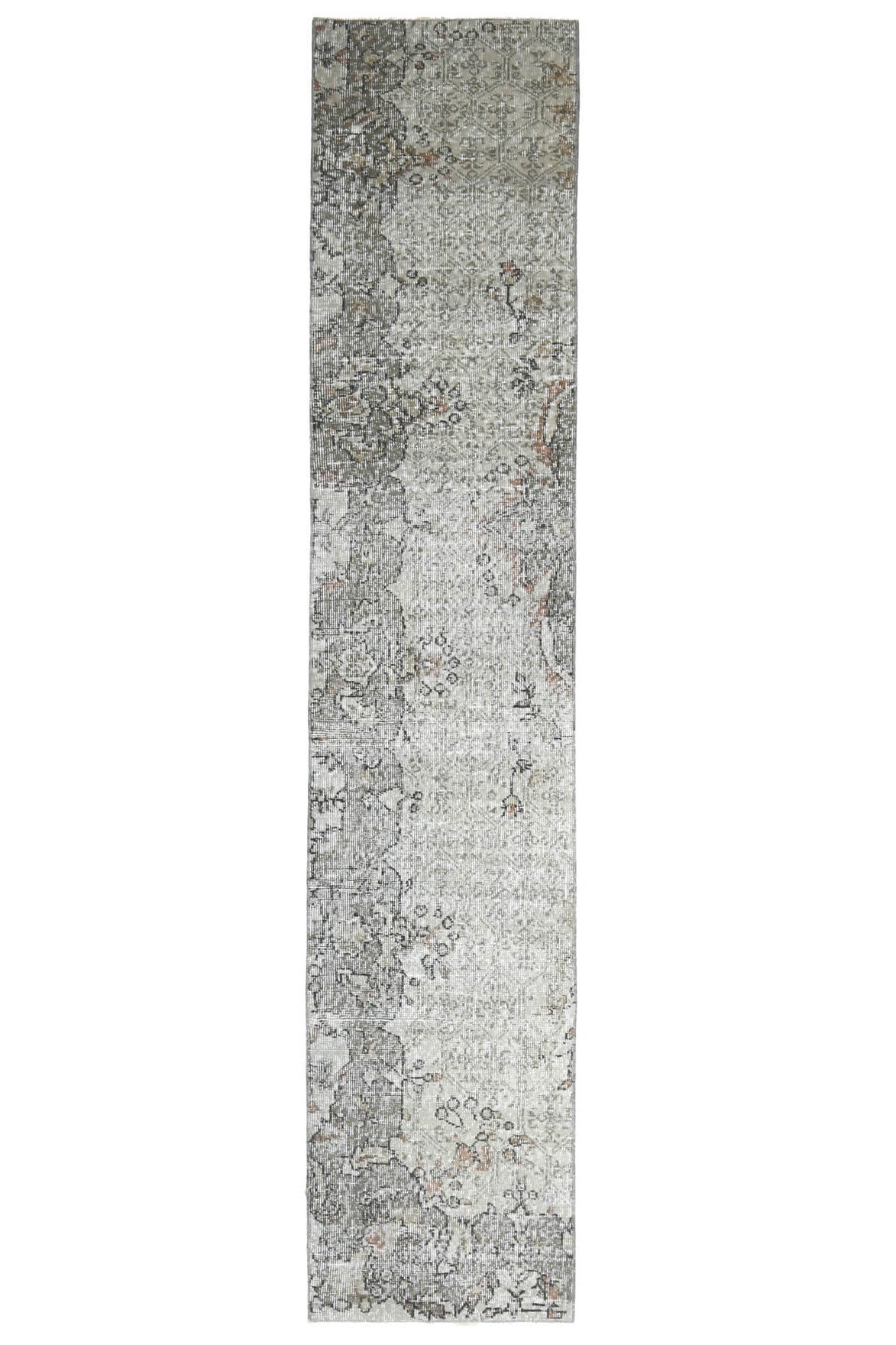 El yapımı vintage yolluk 61x295 cm çiçek desenli desenli yün - ışık altında renk detayı