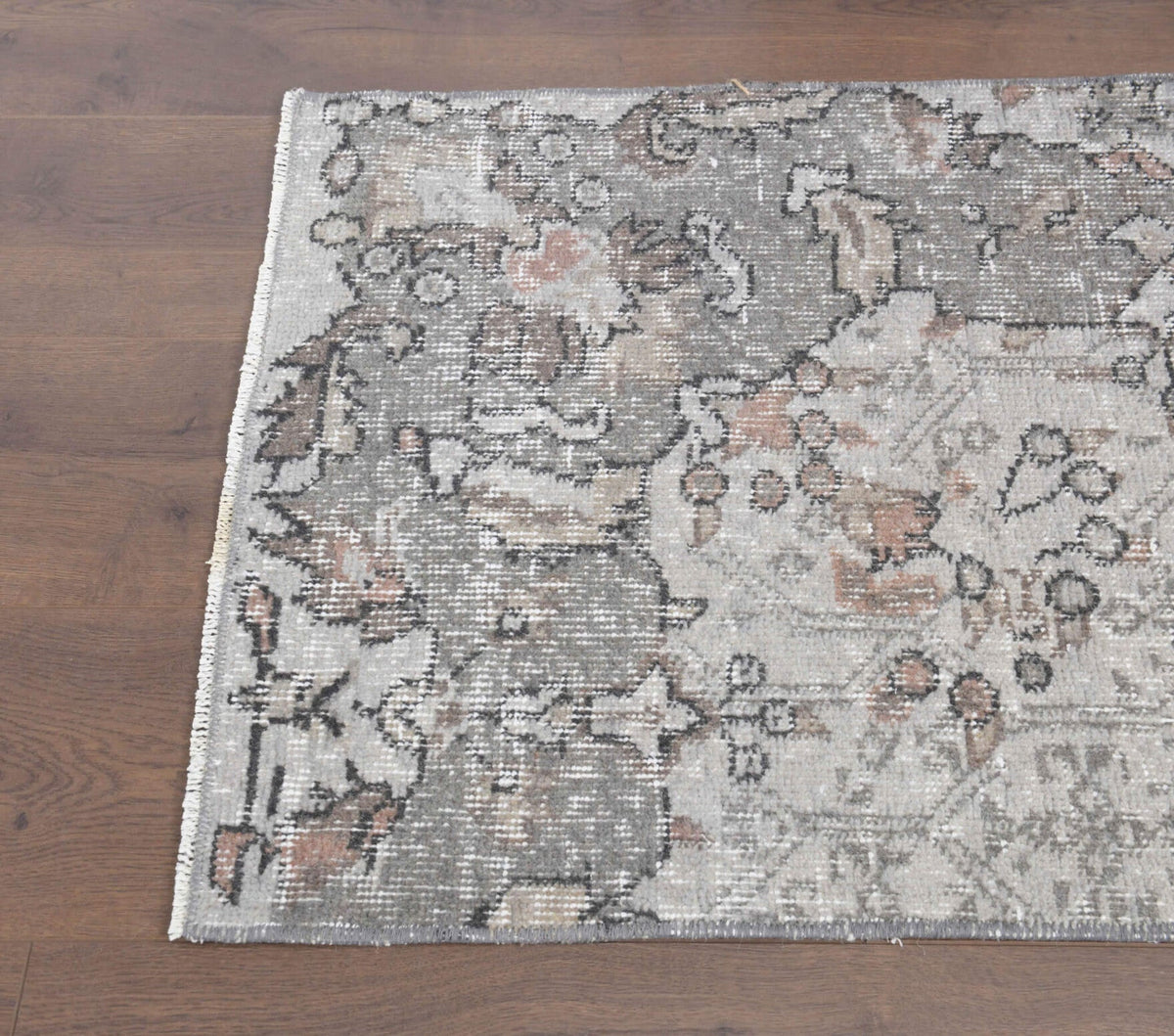 El yapımı vintage yolluk 61x295 cm çiçek desenli desenli yün - üstten görünüm