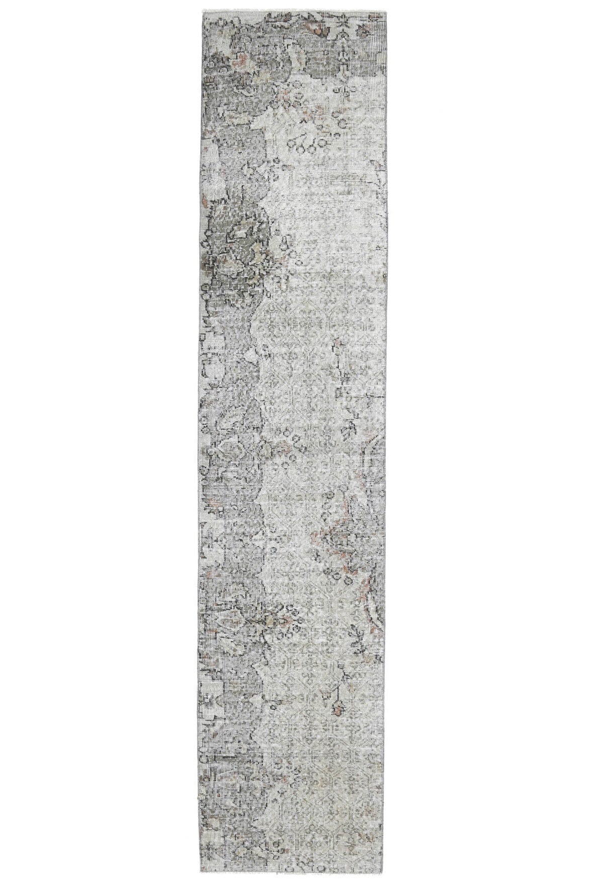 El yapımı vintage yolluk 64x295 cm oryantal desenli yün - ışık altında renk detayı