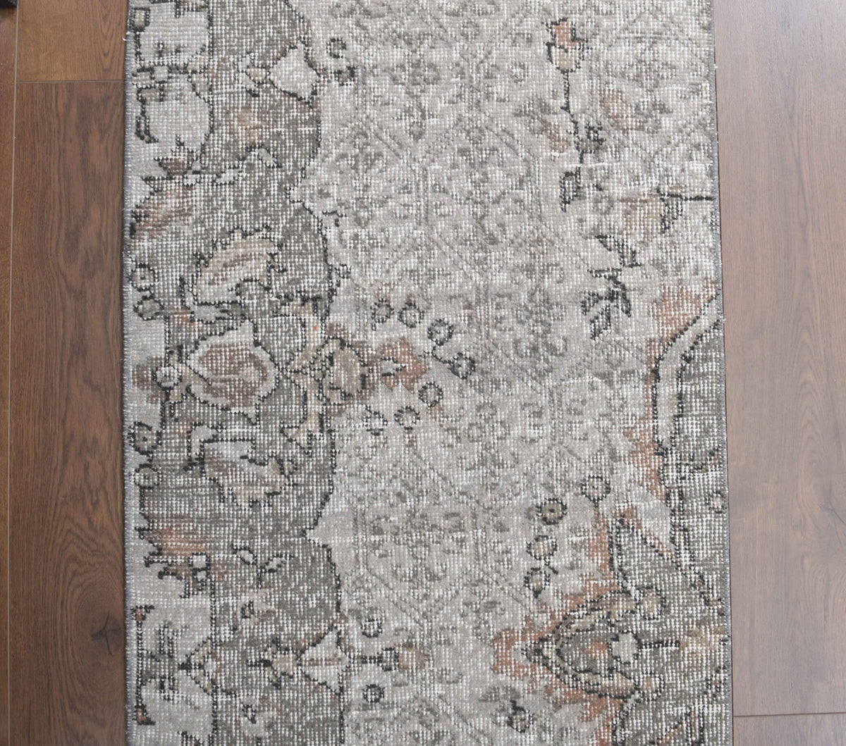 El yapımı vintage yolluk 64x295 cm oryantal desenli yün - kenar ve saçak detayı