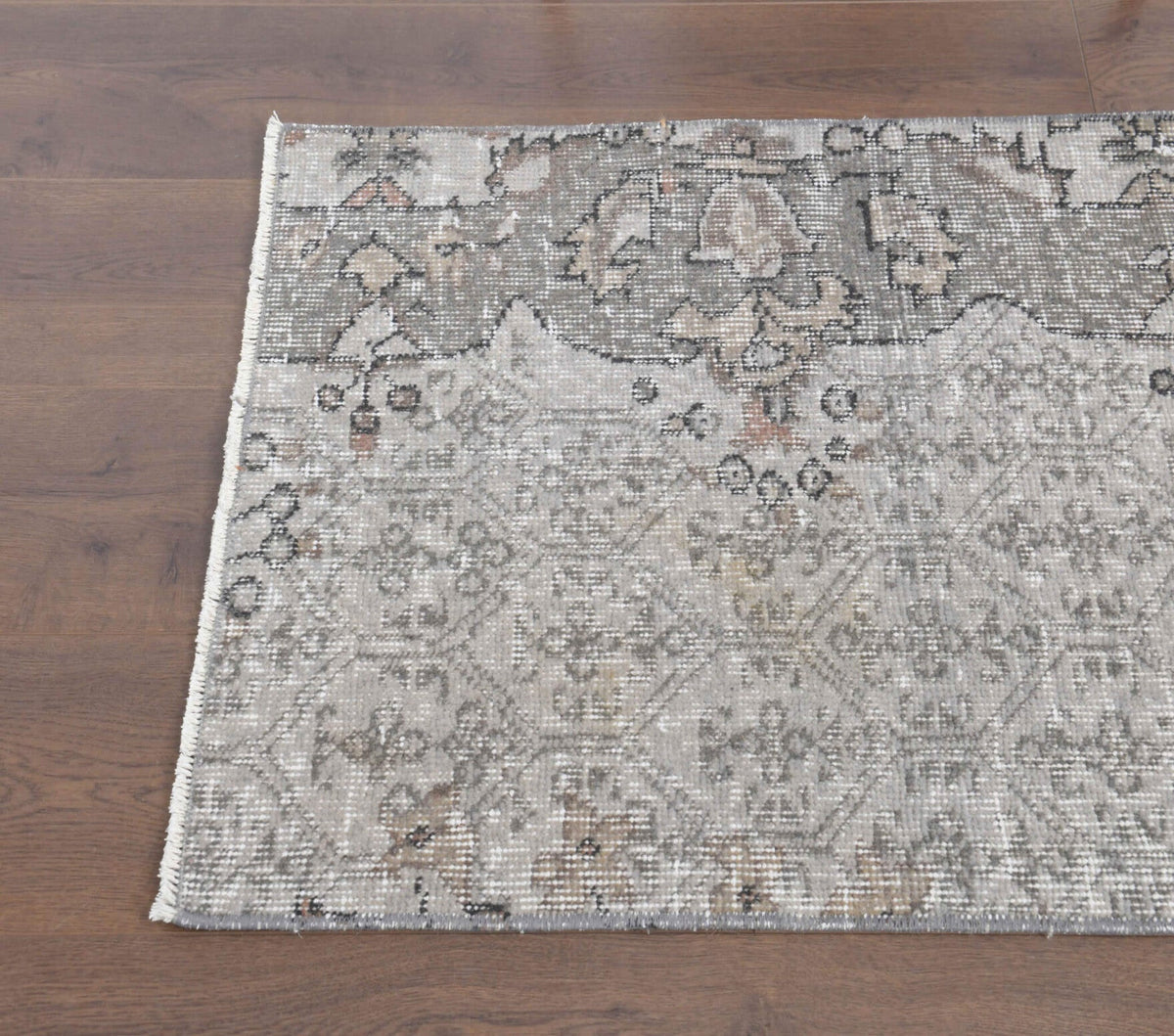 El yapımı vintage yolluk 64x295 cm oryantal desenli yün - üstten görünüm
