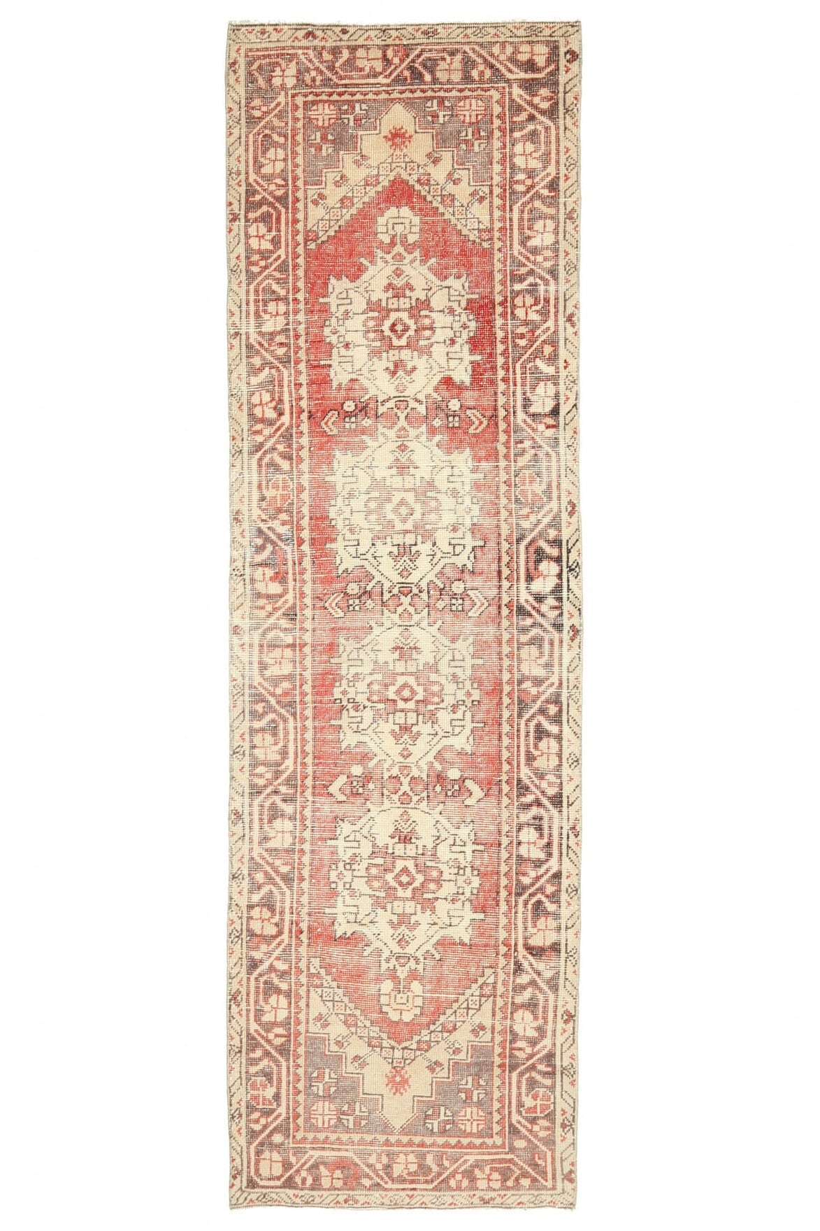El yapımı vintage yolluk 89x300 cm oryantal desenli yün