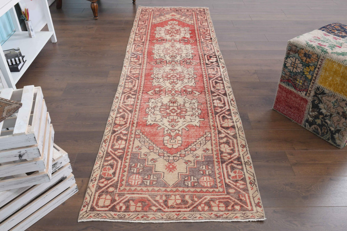 El yapımı vintage yolluk 89x300 cm oryantal desenli yün - yakın çekim doku detayı