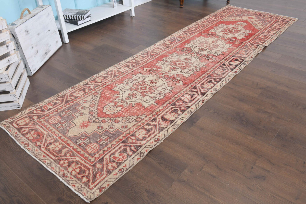 El yapımı vintage yolluk 89x300 cm oryantal desenli yün - kenar ve saçak detayı