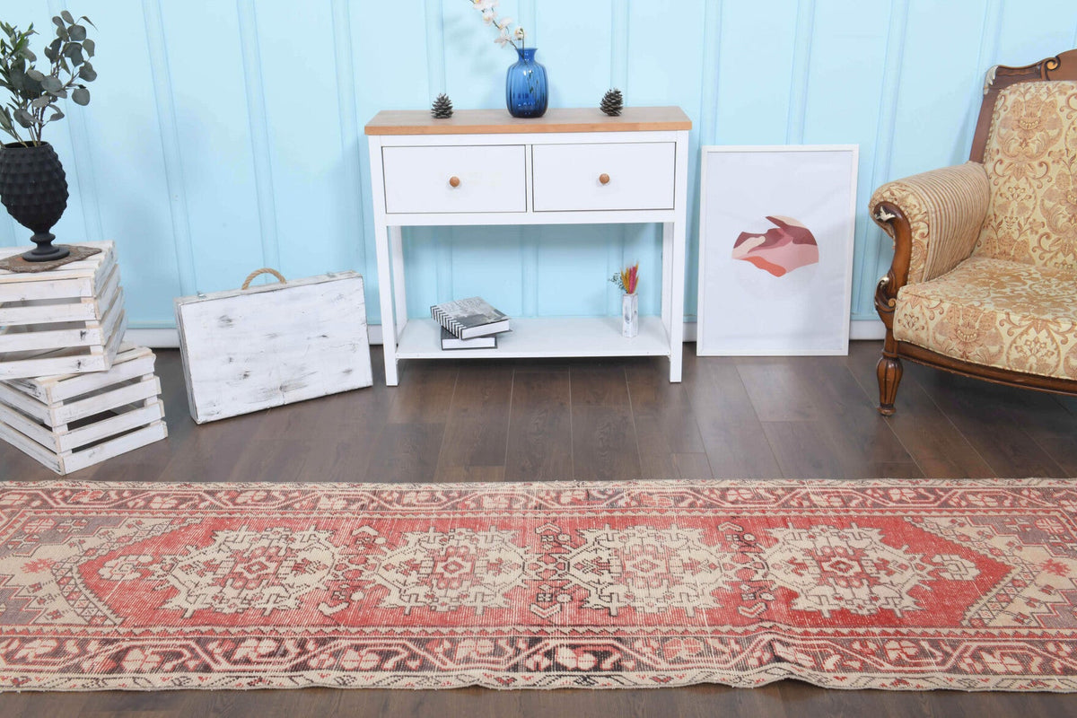 El yapımı vintage yolluk 89x300 cm oryantal desenli yün - mekan görünümü