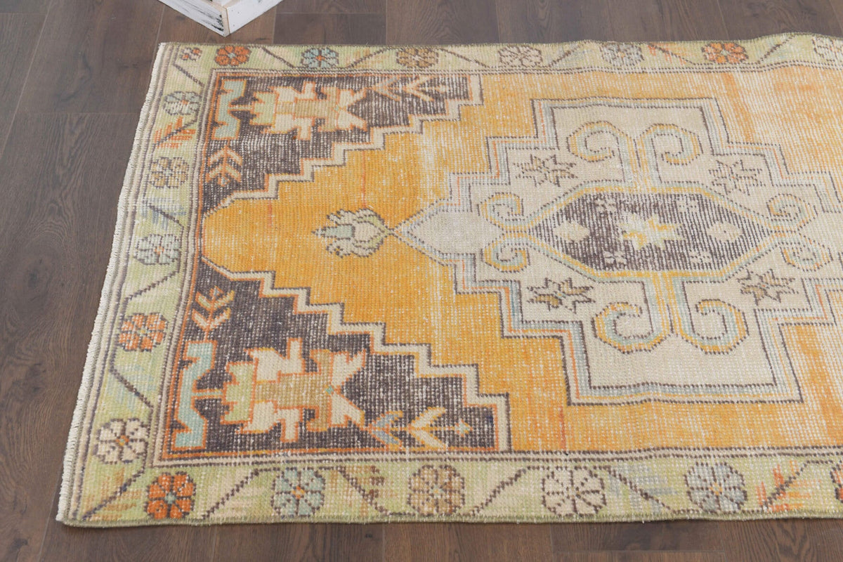 El yapımı vintage yolluk 91x287 cm oryantal desenli yün - kenar ve saçak detayı