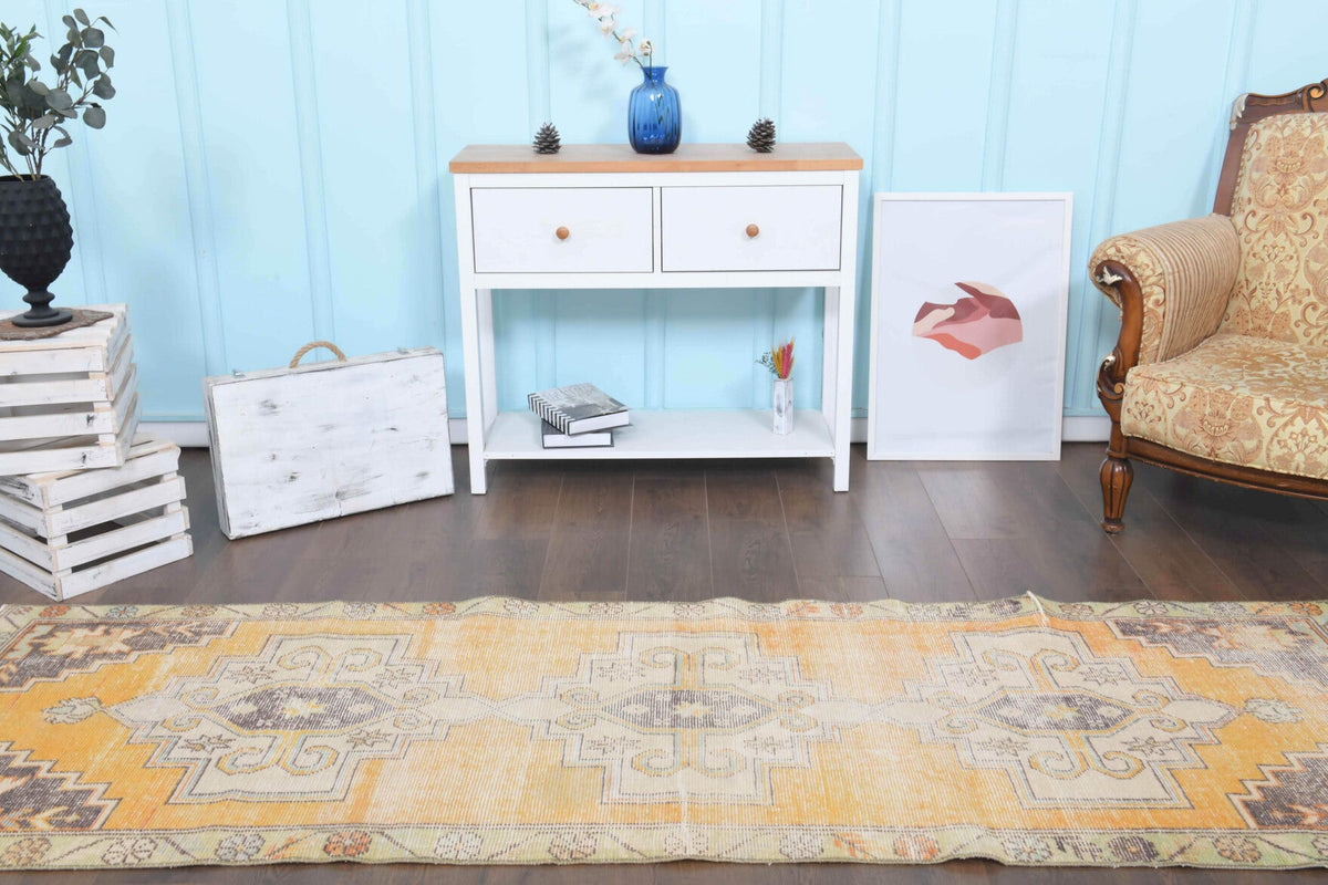 El yapımı vintage yolluk 91x287 cm oryantal desenli yün - desen detayı