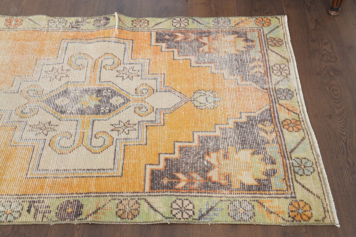El yapımı vintage yolluk 91x287 cm oryantal desenli yün - üstten görünüm