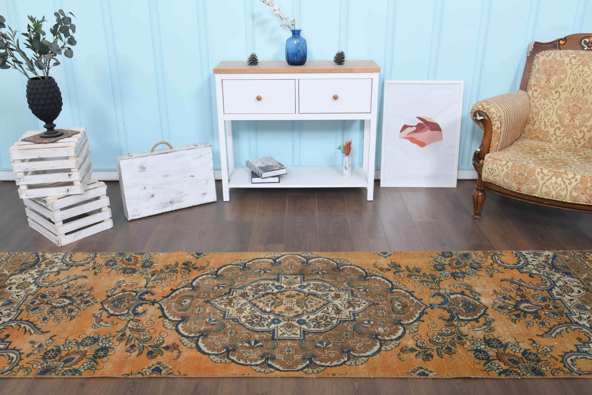 El yapımı vintage yolluk 94x340 cm oryantal desenli yün - mekan görünümü