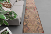 El yapımı vintage yolluk 86x351 cm tribal desenli yün - detay görünümü