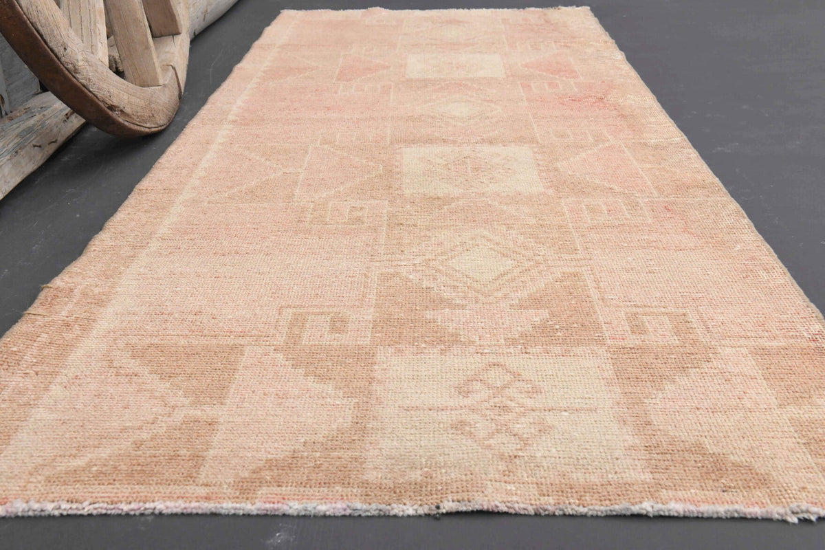 El yapımı vintage yolluk 86x229 cm oryantal desenli yün - yakın çekim doku detayı