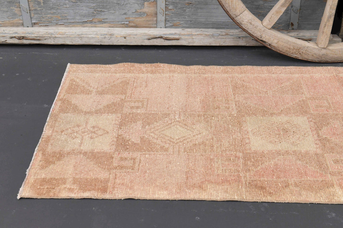 El yapımı vintage yolluk 86x229 cm oryantal desenli yün - kenar ve saçak detayı