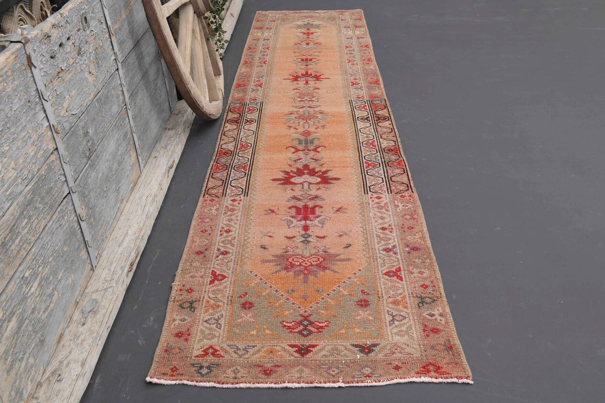 El yapımı vintage yolluk 86x381 cm oryantal desenli yün - detay görünümü