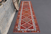 1970'lerden Anadolu kökenli tribal desenli el dokuma vintage yolluk, 89x392 cm